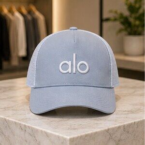 ALO Yoga Mist Blue Gray Tennis Mesh Trucker Cap Hat Activewear